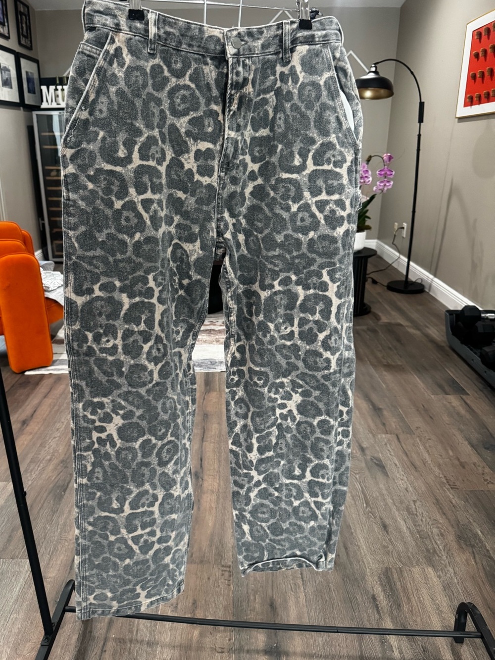 Zara TRF Animal Print Low-Rise Wide-Leg Jeans Waist 34